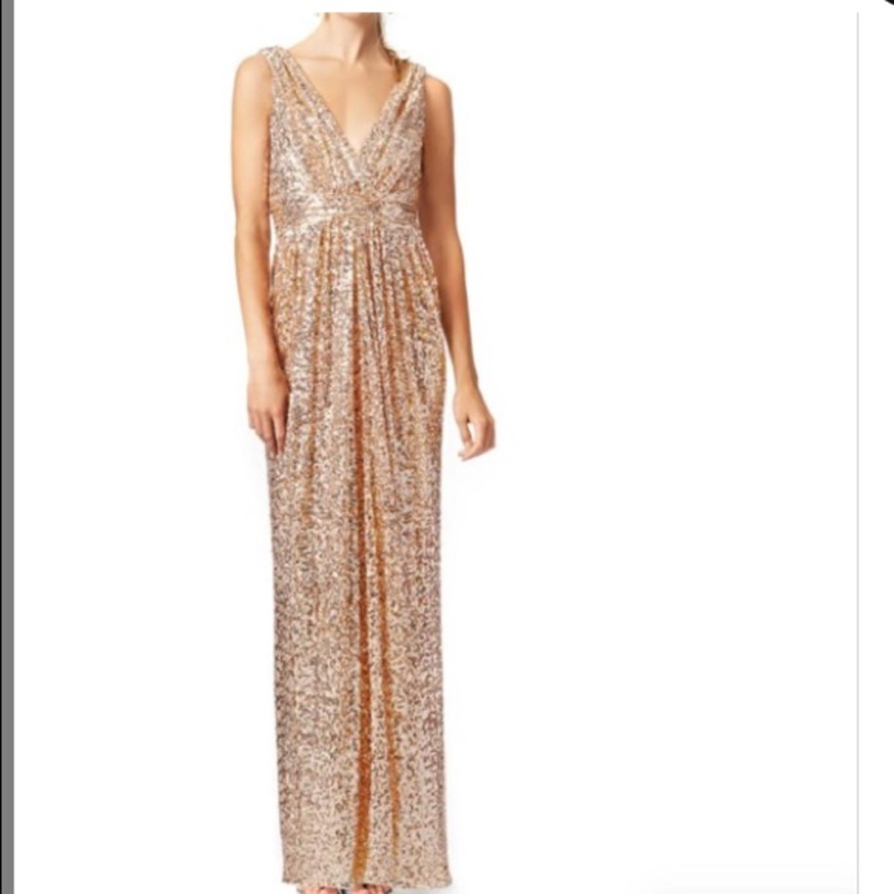 Belle Badgley Mischka gold sequin gown 12